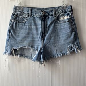 American Eagle Mom Jeans Shorts High Rise Denim Distressed Ripped Sz 10